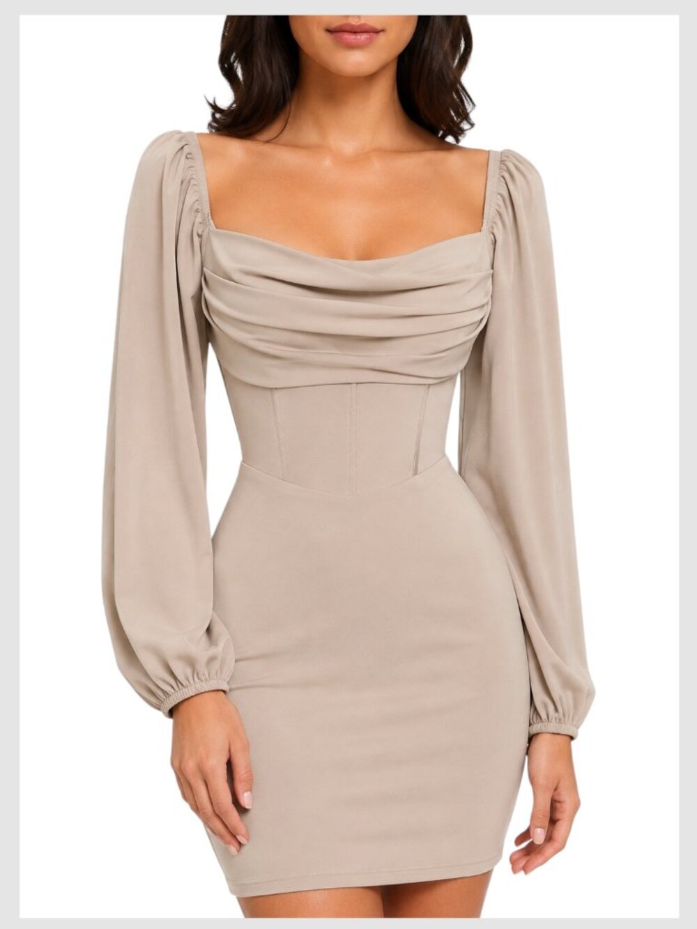 Princess Polly Mini Dress Beige Corset Cowl Neck XS 2